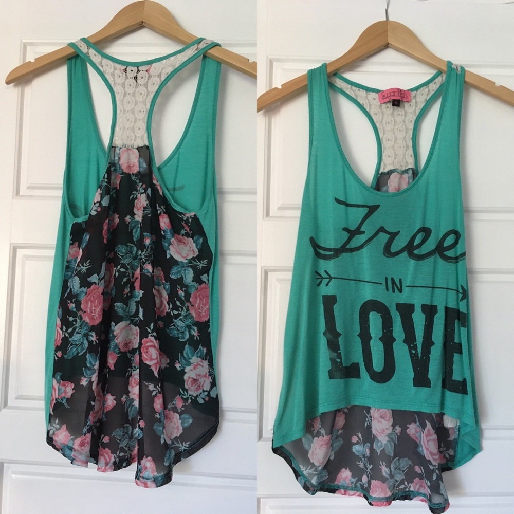 High low floral tank